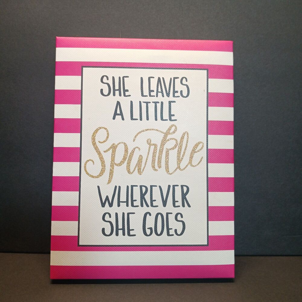 Pink And White Hanging Canvas Sign She Leaves A Little Sparkle Wherever She Goes